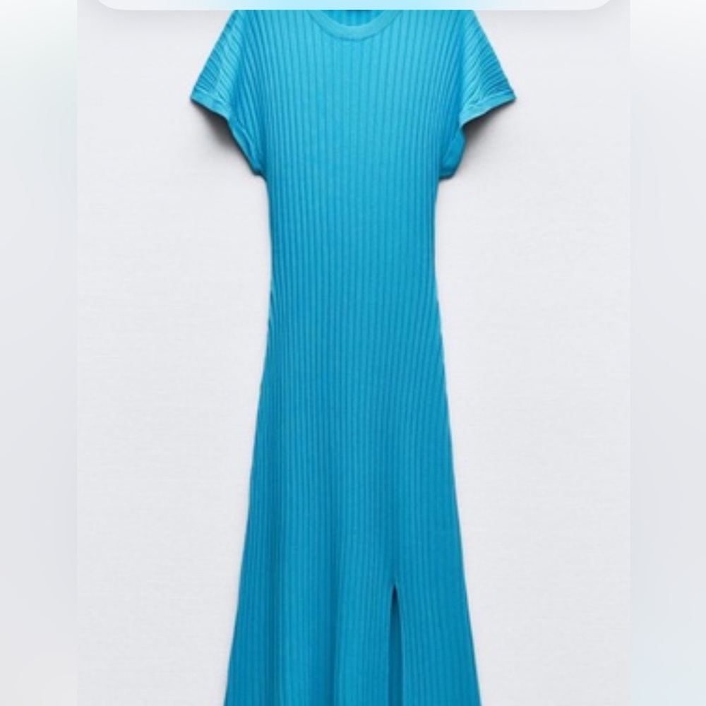 NWOT Zara turquoise blue ribbed dress